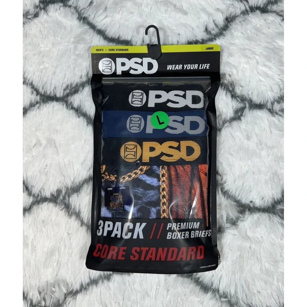 PSD Core Standard Safari Chains 3 Pack Premium Boxer Briefs Sz L (36-38) NEW $65